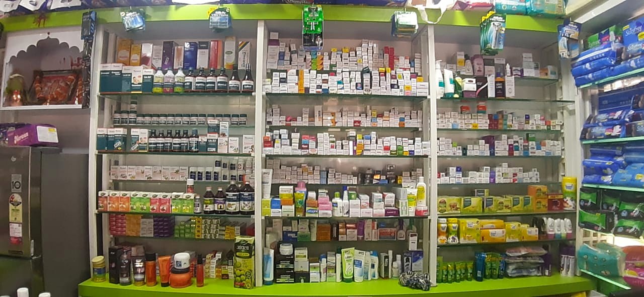 Medicine shelves inside Maxwell Chemist & Druggist, Thakurli East